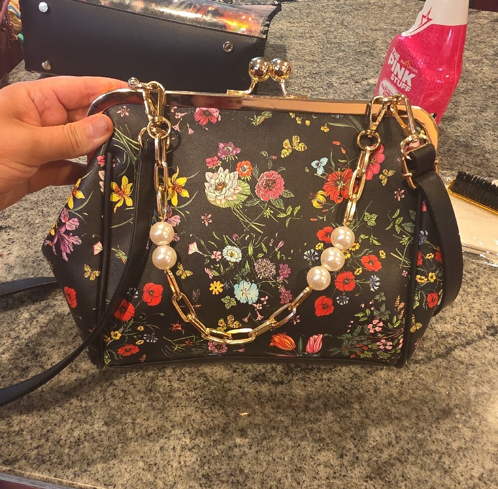 Floral Frame-Top Evening Clutch - Black Floral